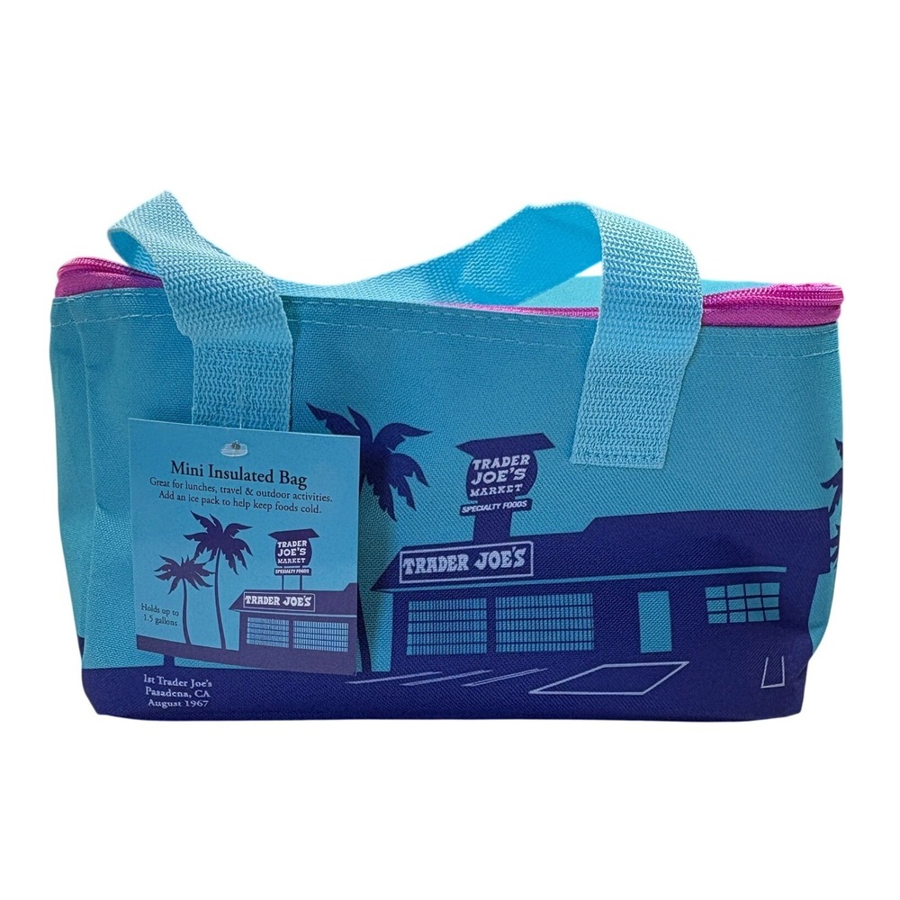 Trader Joe's Mini Insulated Bag Teal Purple 1.5 Gallon Lunch Tote Pasadena 1967